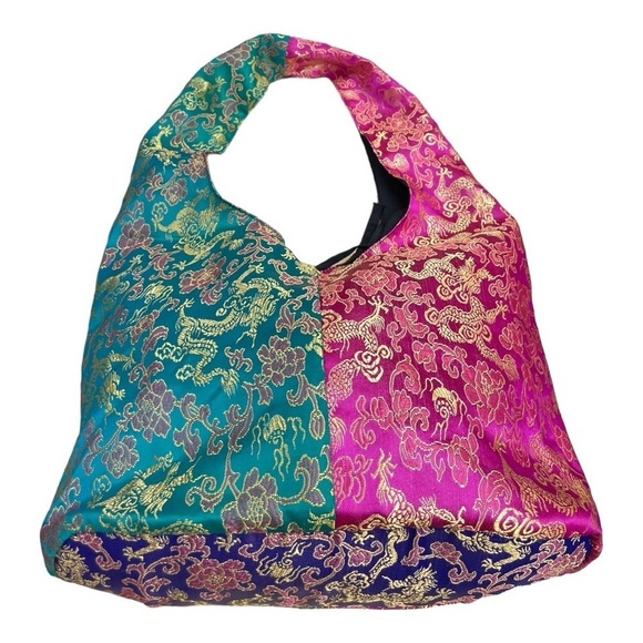 Thai Hobo Bag with Dragon and floral print many Colours made in Thailand! - Picture 3 of 7